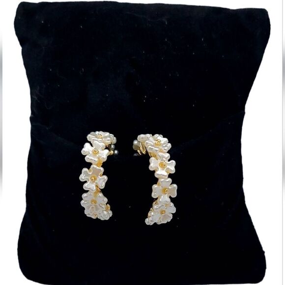 Japanese Cherry Blossom Floral Hoop Earrings Wedding Prom Formal Jewelry Woman's - Picture 7 of 7